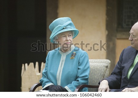 Her Majesty Queen Elizabeth II and Vice President Dick Cheney observing ceremony at James Fort, Jamestown Settlement, Virginia on May 4, 2007.