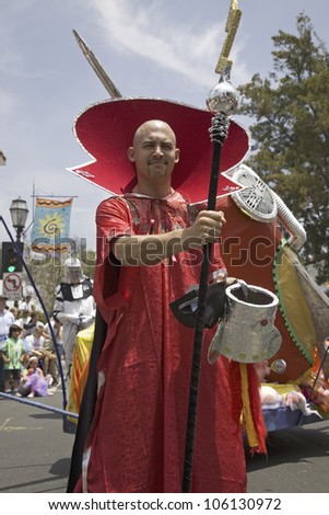 Devil in red outfit at annual Summer Solstice Celebration and Parade June 2007, since 1974, Santa Barbara, California