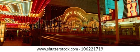 OCTOBER 2004 - Panoramic view of Golden Nugget Casino and neon sign in Las Vegas, NV