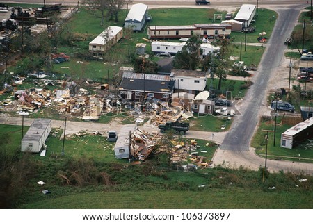CIRCA 1999 - Trailer homes and houses destroyed by tornado