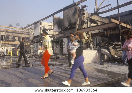 Buildings burned during 1992 riots, South Central Los Angeles, California