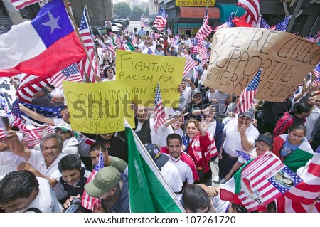 Hundreds of thousands of immigrants participate in march for Immigrants and Mexicans protesting against Illegal Immigration reform by U.S. Congress, Los Angeles, CA, May 1, 2006