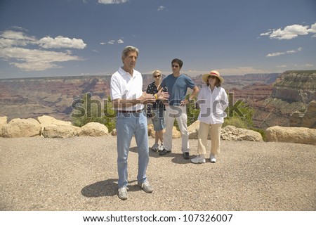 AUGUST 2004 - Senator John Kerry, with family,  speaking at rim of Bright Angel Lookout, Grand Canyon, AZ