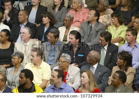 AUGUST 2004 - Audience listening to Senator John Kerry at major policy address on the economy, CSU- Dominguez Hills, Los  Angeles, CA
