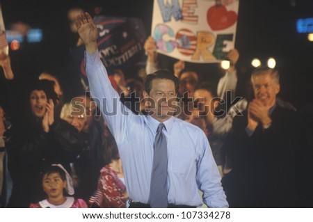 Vice President Al Gore at a Presidential rally for Gore/Lieberman on October 31st of 2000 in Westwood Village, Los Angeles, California