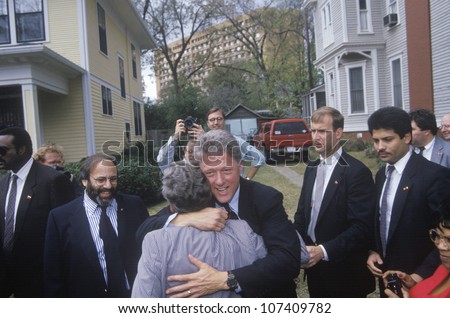 Governor Bill Clinton stops for a show of support on way to Governors Mansion on Election Day Nov. 3 of 1992 in Little Rock, Arkansas