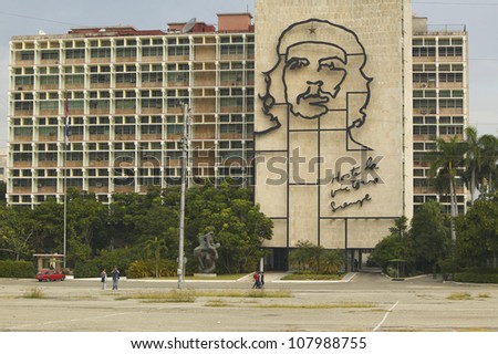 Ministry of Interior building with the Che Guevara monument in Revolution Square in Havana, Cuba