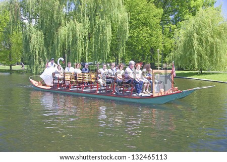 BOSTON - MAY 20: Swan boat with tourists in the Public Garden and Boston Common on May 20, 2010, Boston, MA.