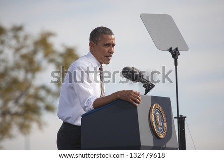 LAS VEGAS - NOVEMBER 01: President Barack Obama at a 2012 Election Campaign rally at Cheyenne Sports Complex on November 01, 2012 in North Las Vegas, Nevada