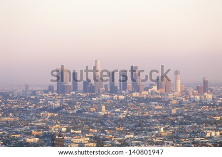 Los Angeles skyline at sunset, California, USA
