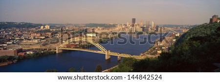 Pittsburgh, PA with West End Bridge, and Allegheny, Monongahela and Ohio Rivers