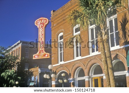 TAMPA, FLORIDA - CIRCA 1990\'S: Creole oyster bare cafe sign in a corner in Tampa, FL