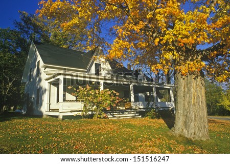 NEW HAMPSHIRE - CIRCA 1980\'s: Front yard of home with Fall colors,  New Hampshire