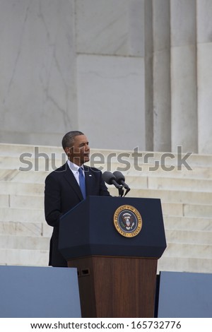 U.S. President Barack Obama speaks during the Let Freedom Ring ceremony at the Lincoln Memorial August 28, 2013 in Washington, DC, the 50th anniversary of Dr. Martin Luther King speech.