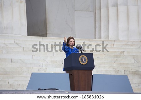Lynda Johnson Robb, daughter of President Lydon B. Johnson, speaks Let Freedom Ring ceremony at the Lincoln Memorial August 28, 2013 in Washington, DC the 50th anniversary Martin Luther King's speech.