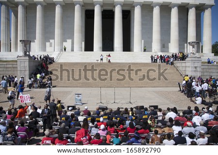 Crowd at the National Action to Realize the Dream, 50th Anniversary of the march on Washington and Martin Luther King\'s I Have A Dream Speech, August 24, 2013, Lincoln Memorial, Washington, D.C.