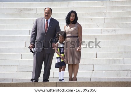 Martin Luther King III, wife and daughter at 50th Anniversary of the march on Washington and Martin Luther King\'s I Have A Dream Speech, August 24, 2013, Lincoln Memorial, Washington, D.C.