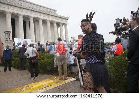 Performers at the Let Freedom Ring ceremony at the Lincoln Memorial August 28, 2013 in Washington, DC, commemorating the 50th anniversary of Dr. Martin Luther King Jr.\'s \'I Have a Dream\' speech.