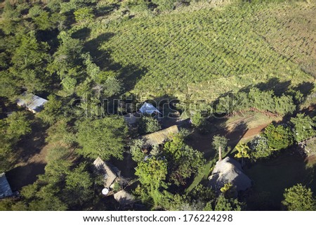 Aerial photos of overlooking Lewa Conservancy and lodging in Kenya, Africa