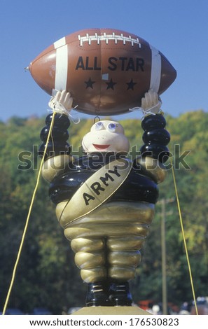 Close-up of Army College Football mascot with Football during homecoming activities, West Point, NY