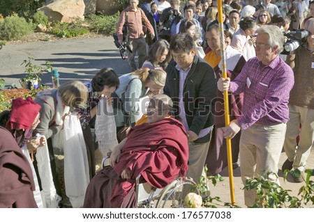 Procession from HH Penor Rinpoche\'s overnight residence to Shrine Room honoring his presence at Meditation Mount in Ojai, CA