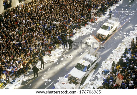 Trucks Cleaning Paper During Ticker Tape Parade, New York City, New York