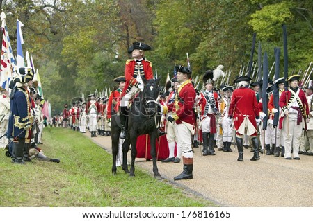 General Charles O\'Hara at the 225th anniversary of the Victory of Yorktown, a reenactment of the defeat of the British Army and the end of the American Revolution, Yorktown Virginia.