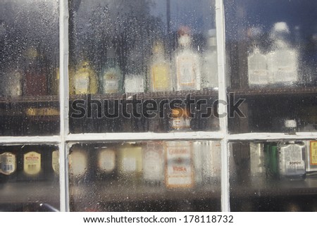Liquor in a storefront window, Stockbridge, MA