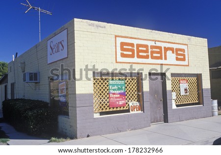 Exterior of Sears store in small town USA.