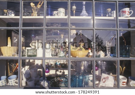 Thrift store items in window