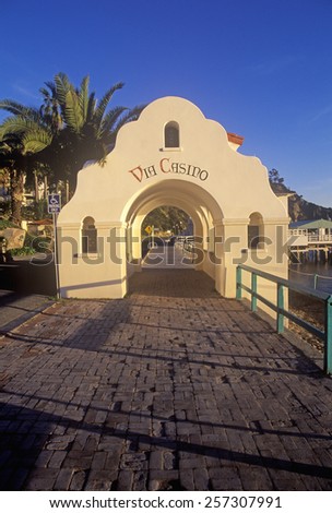 Morning light on the arch leading to Via Casino, Avalon, Catalina Island, California