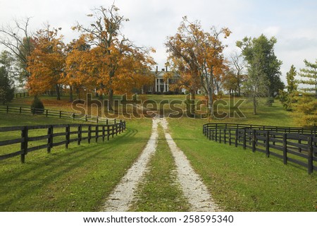 Southern home in historic horse country of Lexington Kentucky in autumn