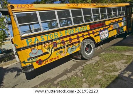 Pastors for Peace yellow bus in Havana, Cuba