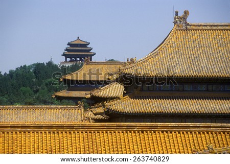 The Forbidden City - rooftops inside the palace area in Beijing in Hebei Province, People\'s Republic of China