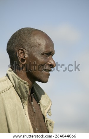 Portrait of Masai man with pierced ears at Lewa Wildlife Conservancy in North Kenya, Africa
