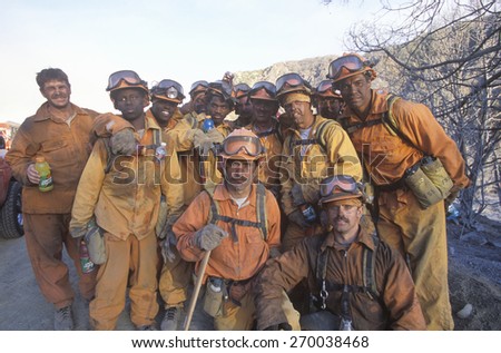 Fire fighters taking a break, Los Angeles Padres National Forest, California
