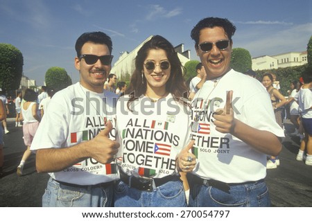 Latinos promoting world unity, Hollywood, California