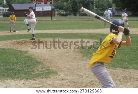 Little League player up at bat, Little League game, Hebron, CT