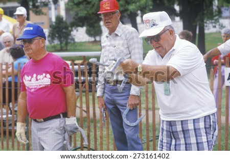 Seniors playing horseshoes, St. Louis Missouri, 1st US National Senior Citizens Olympics