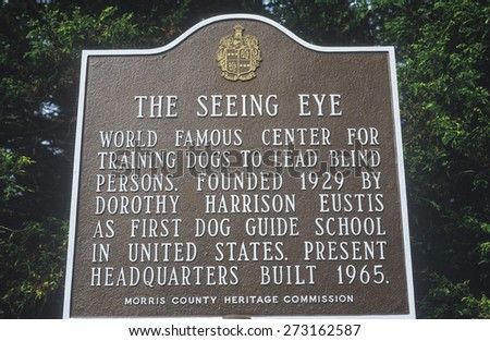 Placard in Morris County, New Jersey commemorating the home of the 'Seeing Eye'