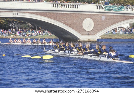 Rowing under Cambridge bridge, Charles Regatta, Cambridge, Massachusetts