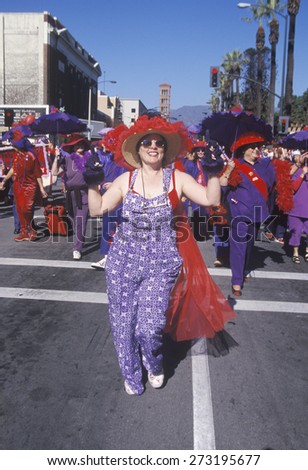 Woman marching in the Doo Dah Parade, Pasadena, California