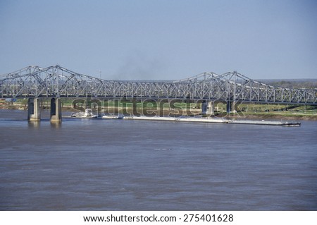 A barge in the Mississippi River in Vicksburg, Mississippi