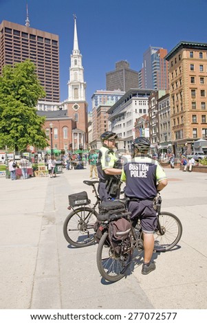 Boston Police and Park Street Church Steeple, Boston, Ma., New England, USA