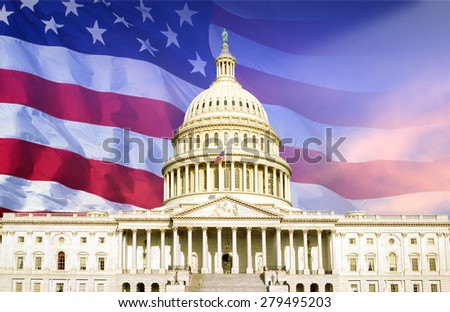Digital composite: U.S. Capitol with American flag
