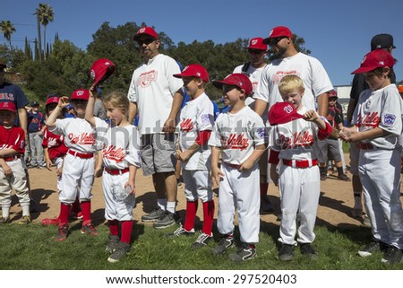 Oak View, California, USA, March 7, 2015, Ojai Valley Little League Field, youth Baseball, Spring, Tee-Ball Division players