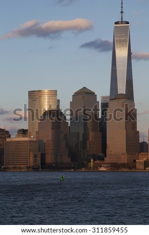 One World Trade Center (1WTC), Freedom Tower featured in New York City Skyline, New York City, New York, USA, 03.20.2014