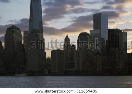Sunrise on One World Trade Center (1WTC), Freedom Tower, New York City skyline, New York City, New York, USA, 03.21.2014