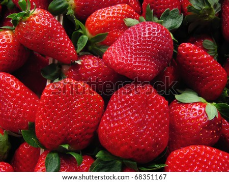 Red strawberries close up in the market