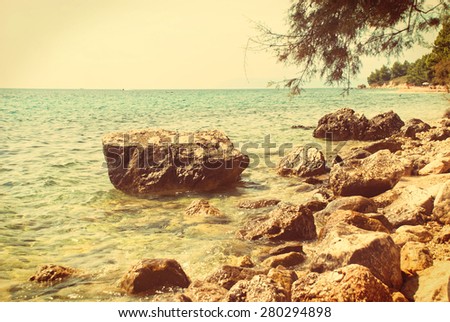 Photo of beautiful Adriatic Sea in Dalmatia, Croatia - vintage version